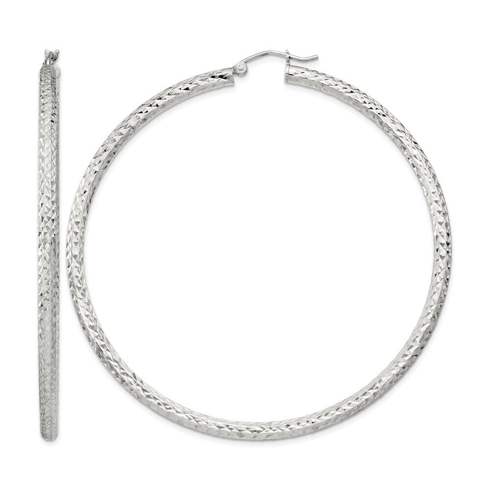 Kazi Luxury Sterling Silver D/C 3x65mm Hoop Earrings